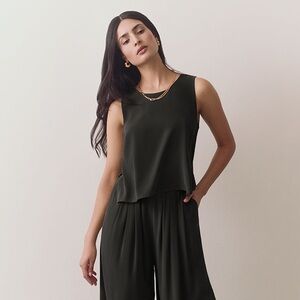 Cuyana Washable Silk Cropped Black Overlay Tank